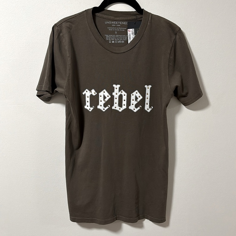 NWT UNSWEETENED (S) NEW YORK Rebel Stud Vintage Oversized Tee Army Brown - Sm - Picture 2 of 9
